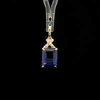 4.19 Ct Emerald Cut Lab Grown Sapphire 14K Gold Pendant