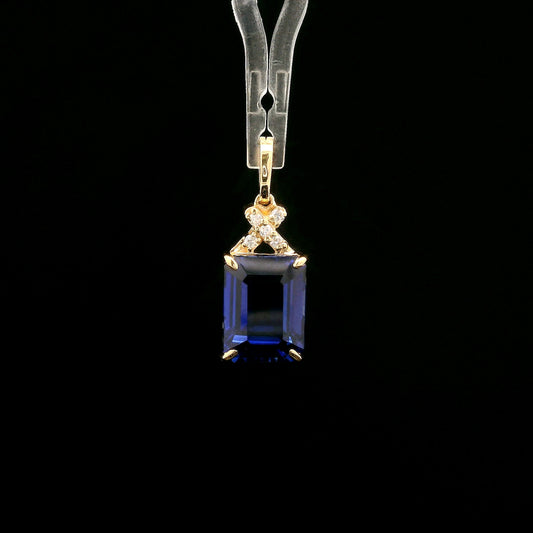 4.19 Ct Emerald Cut Lab Grown Sapphire 14K Gold Pendant