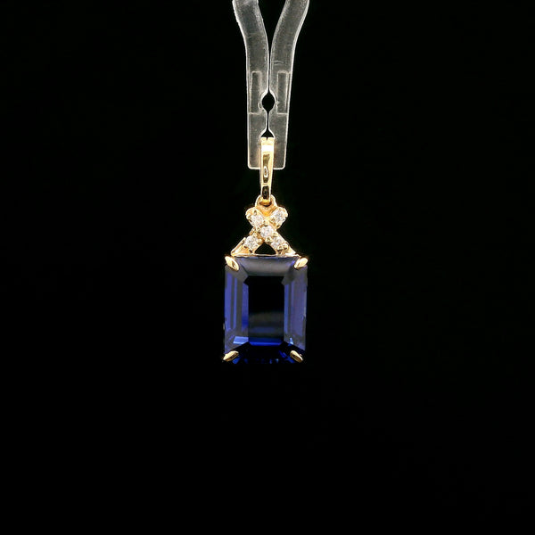4.19 Ct Emerald Cut Lab Grown Sapphire 14K Gold Pendant