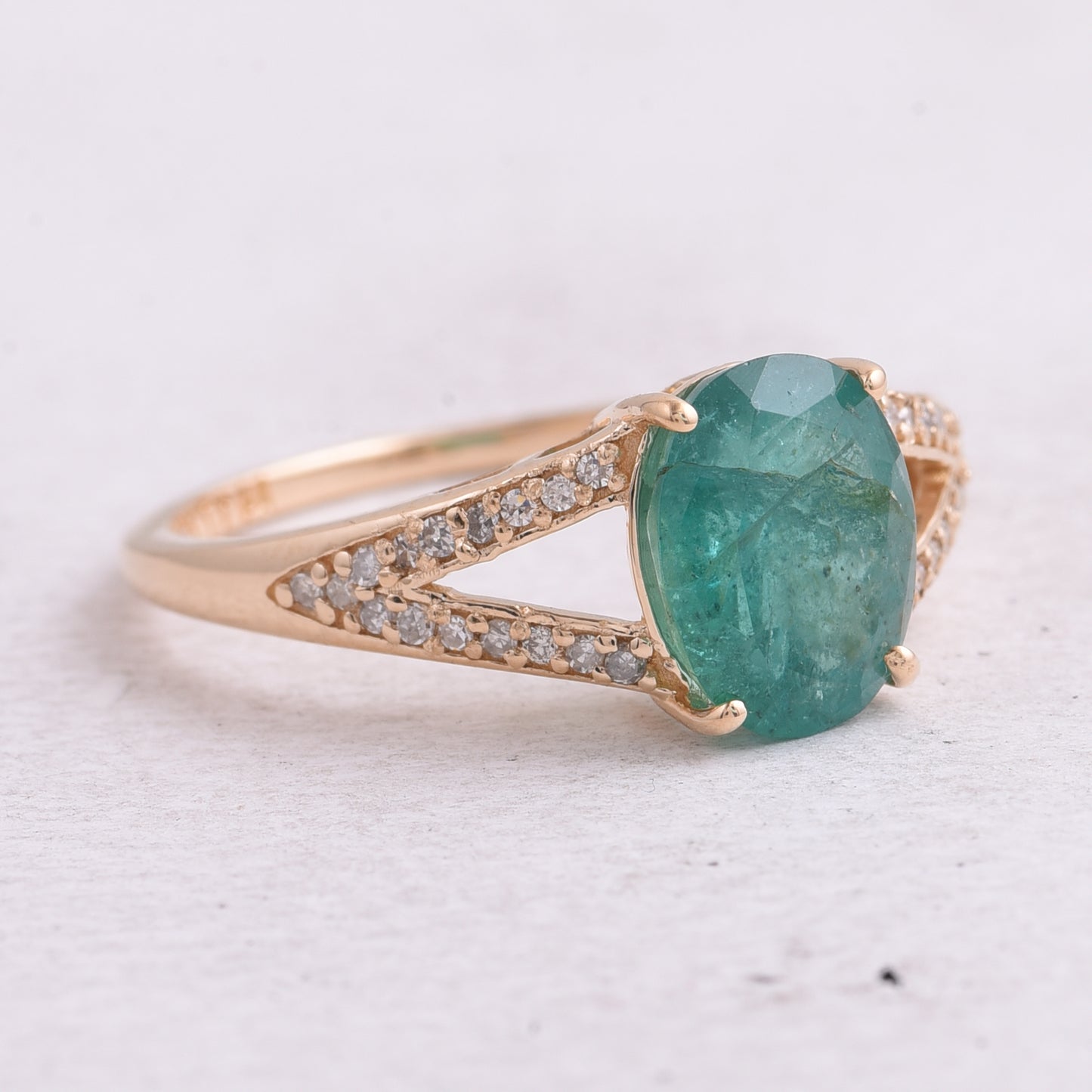 1.98 Ct Oval Mixed Cut Natural Emerald 14K Gold Ring