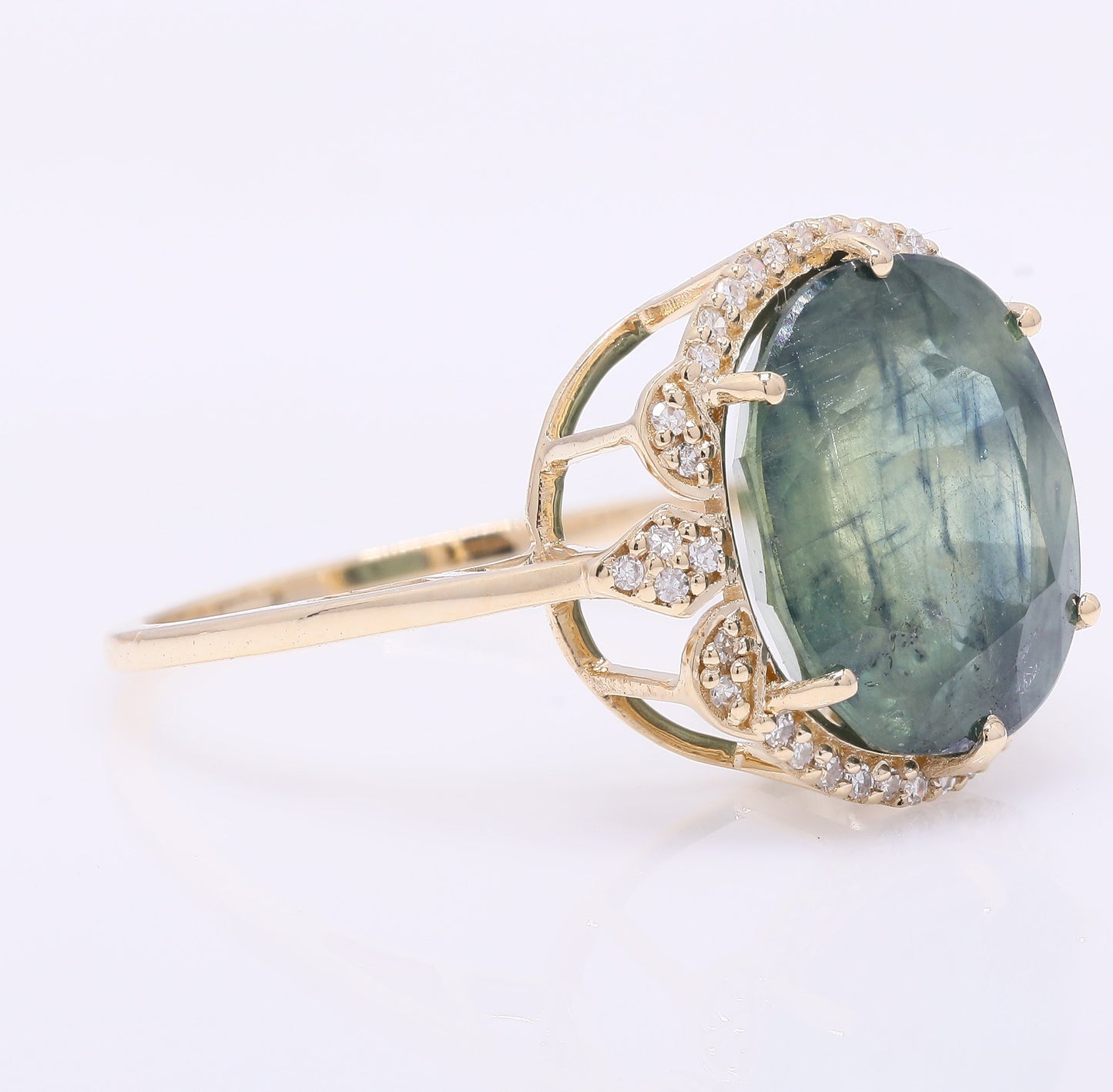 8.60 Ct Oval Mixed Cut Natural Sapphire 14K Gold Ring