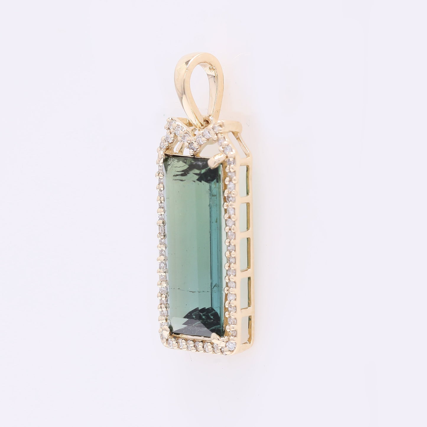 3.84 Ct Rectangle Mixed Cut Natural Tourmaline 14K Gold Pendant