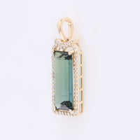3.84 Ct Rectangle Mixed Cut Natural Tourmaline 14K Gold Pendant