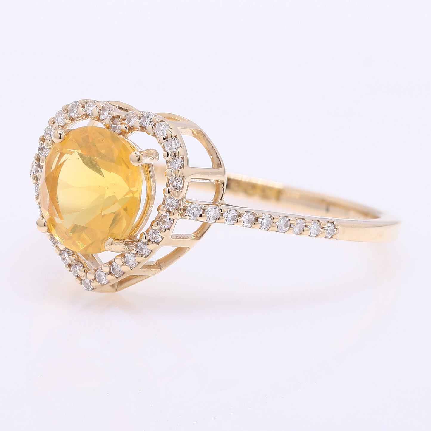 0.99 Ct Round Mixed Cut Natural Fire Opal 14K Gold Ring