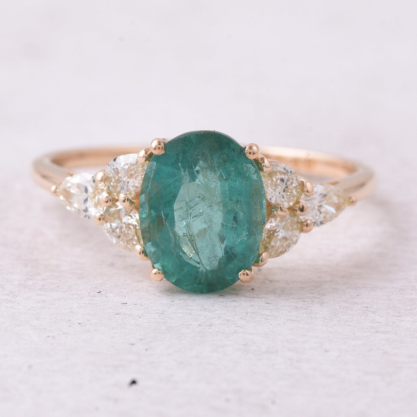 2.09 Ct Oval Mixed Cut Natural Emerald 14K Gold Ring