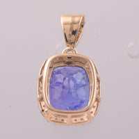 3.81 Ct Cushion Mixed Cut Natural Tanzanite 14K Gold Pendant