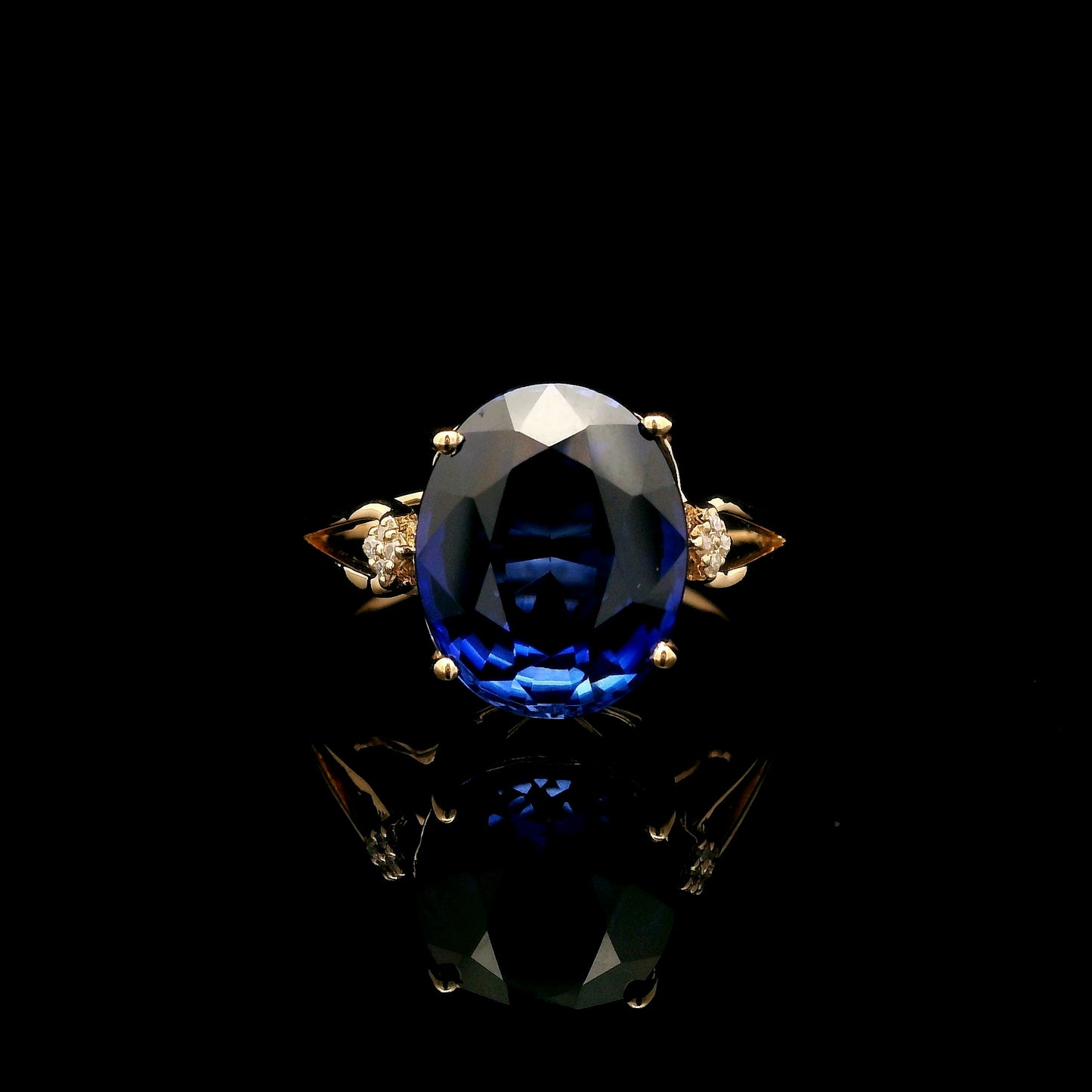 6.28 Ct Oval Mixed Cut Lab Grown Sapphire 14K Gold Ring
