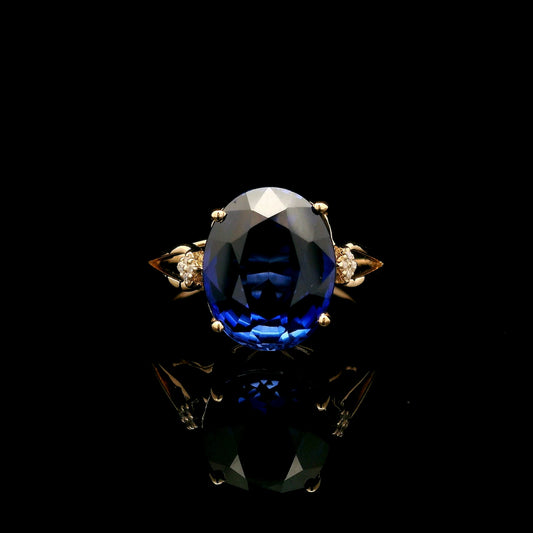 6.28 Ct Oval Mixed Cut Lab Grown Sapphire 14K Gold Ring