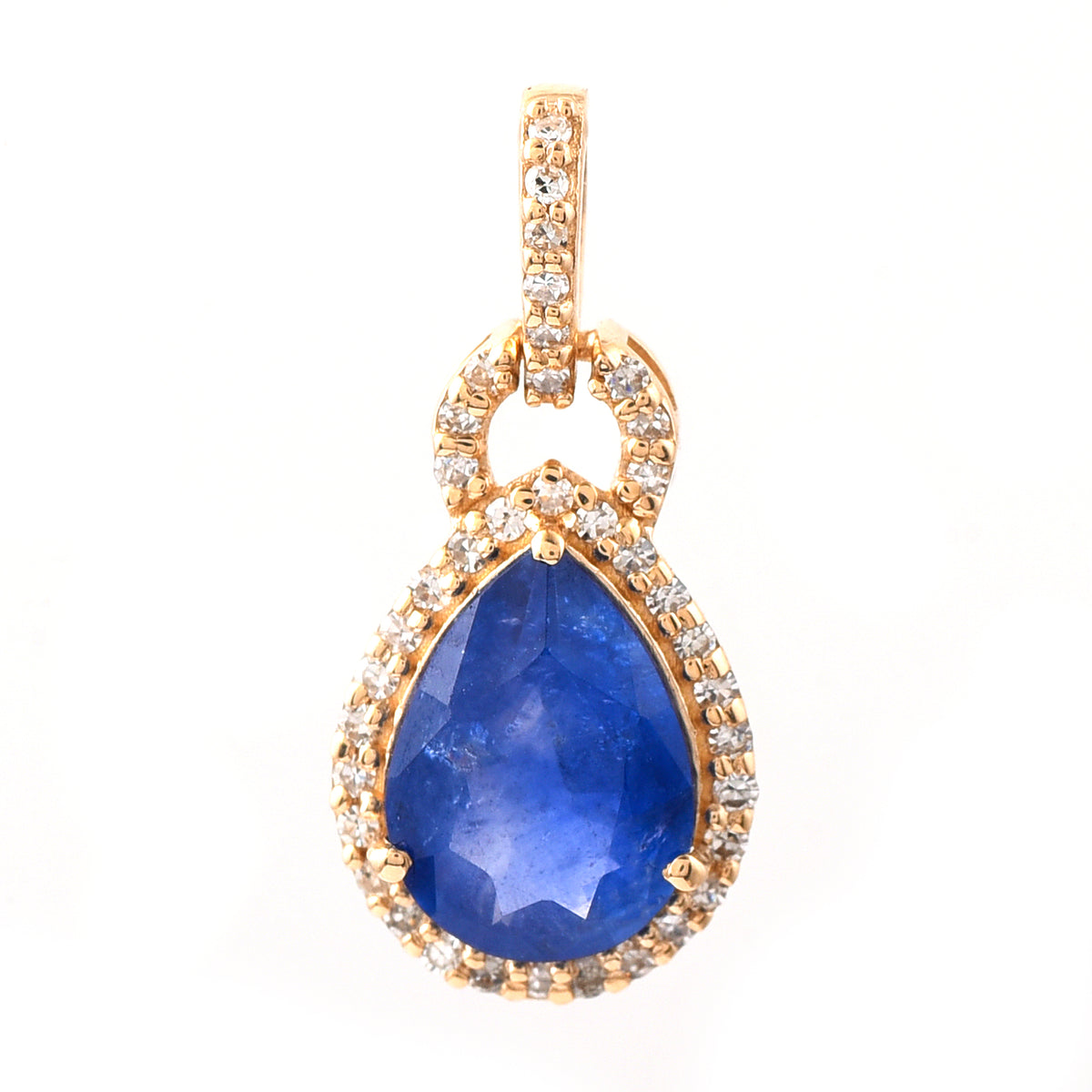 1.42 Ct Pear Mixed Cut Natural Sapphire 14K Gold Pendant