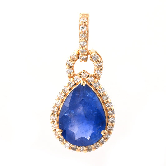 1.42 Ct Pear Mixed Cut Natural Sapphire 14K Gold Pendant