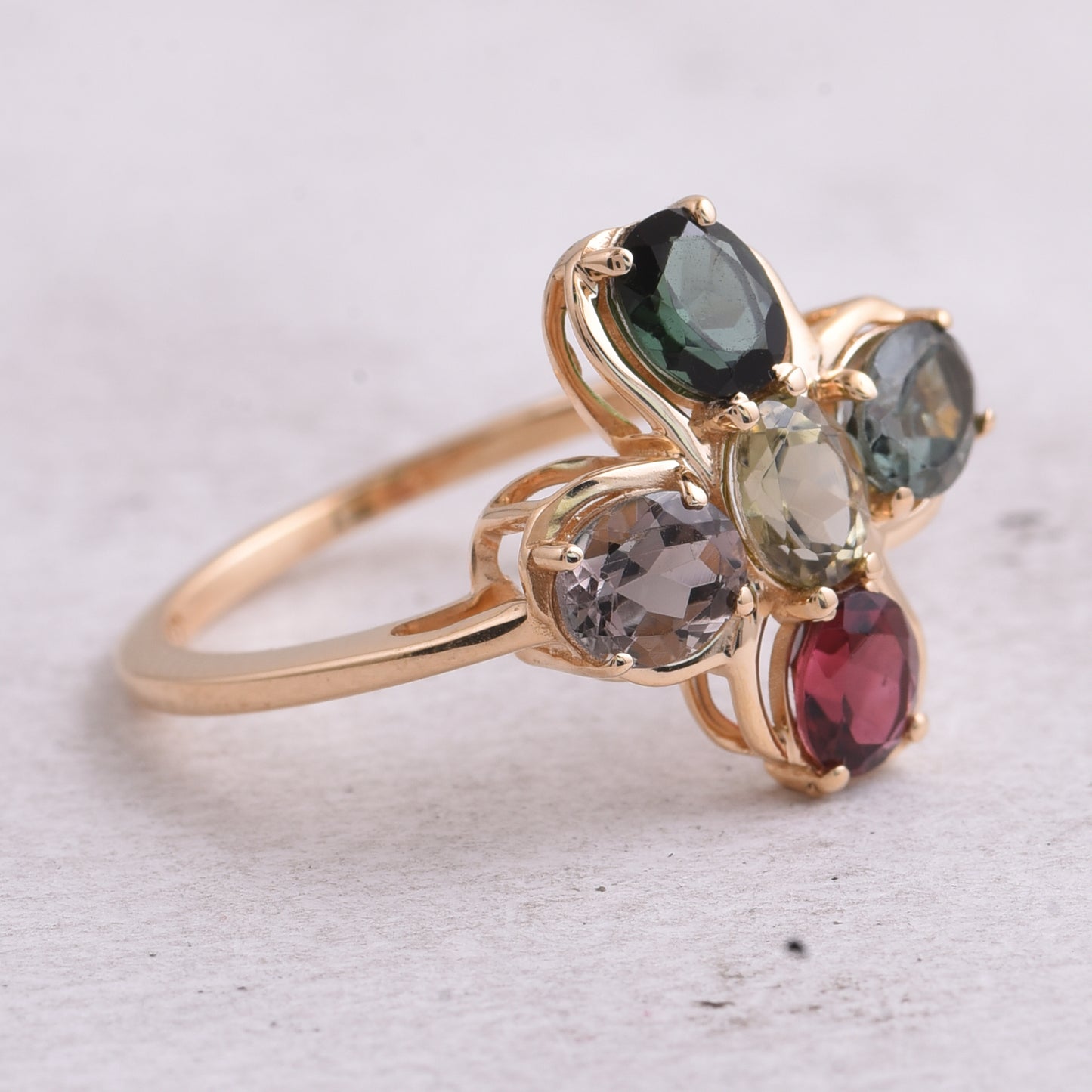 1.85 Ct Oval Natural Multi-Coloured Tourmaline 14K Gold Ring