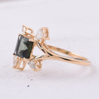 1.30 Ct Square Step Cut Natural Green Tourmaline 14K Gold Ring