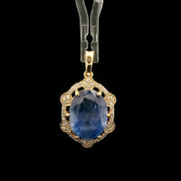 7.41 Ct Oval Mixed Cut Natural Sapphire 14K Gold Pendant