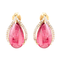 7.21 Ct Pear Cabochon Natural Tourmaline 14K Gold Earrings