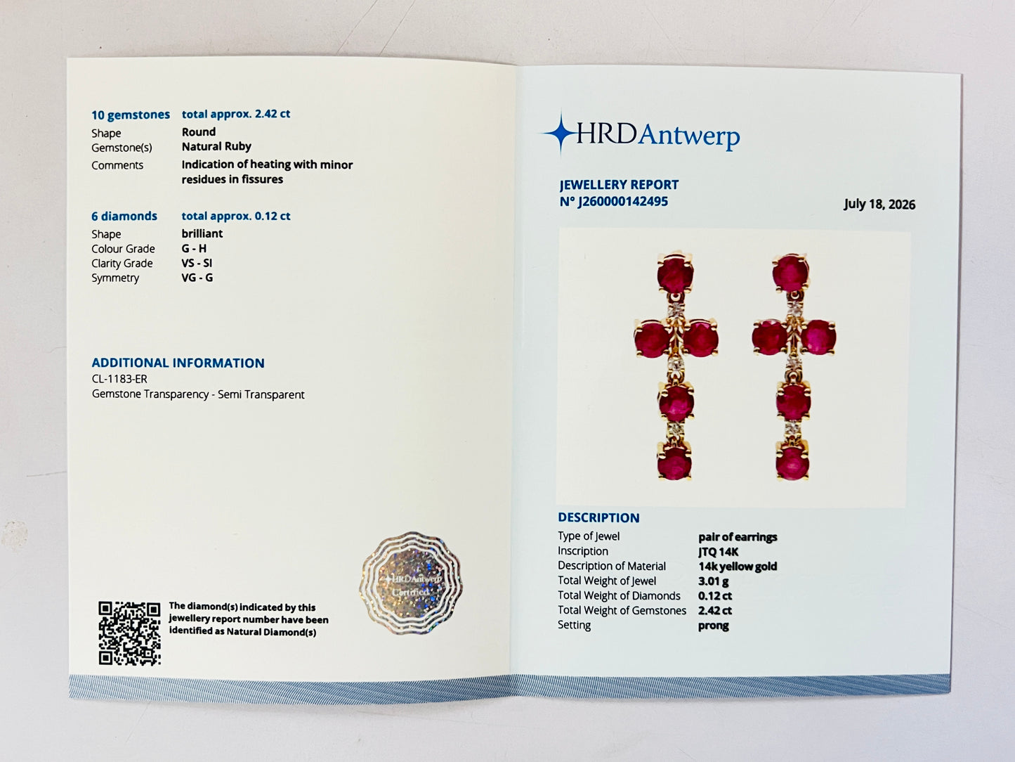 2.54 Ct Round Natural Ruby 14K Gold Earrings