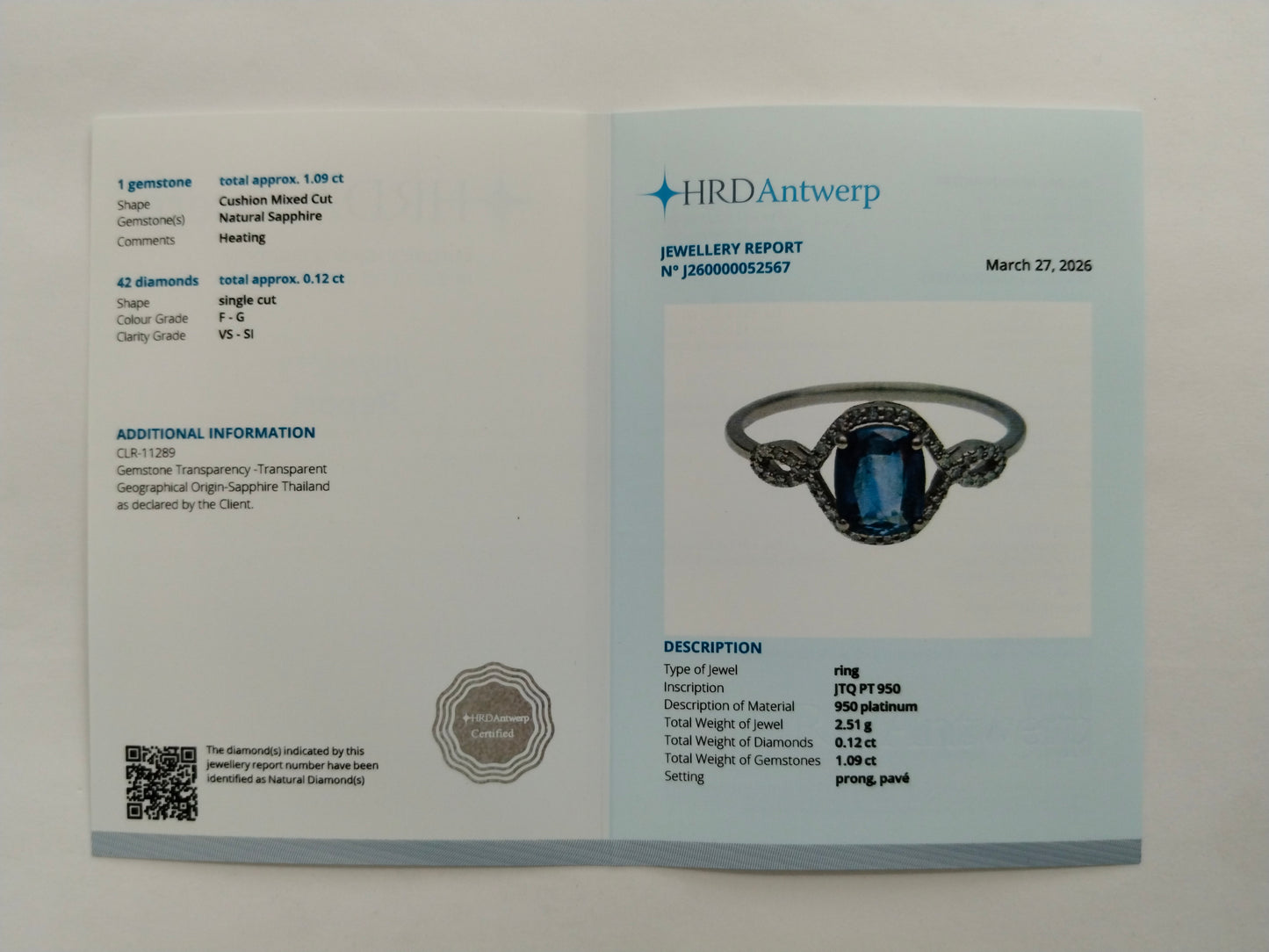 1.21 Ct Cushion Mixed Cut Natural Sapphire 950 Platinum Ring