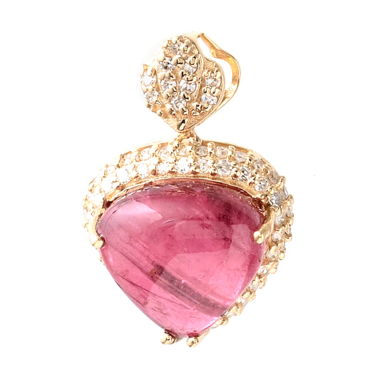 3.44 Ct Pear Cabochon Natural Tourmaline 14K Gold Pendant