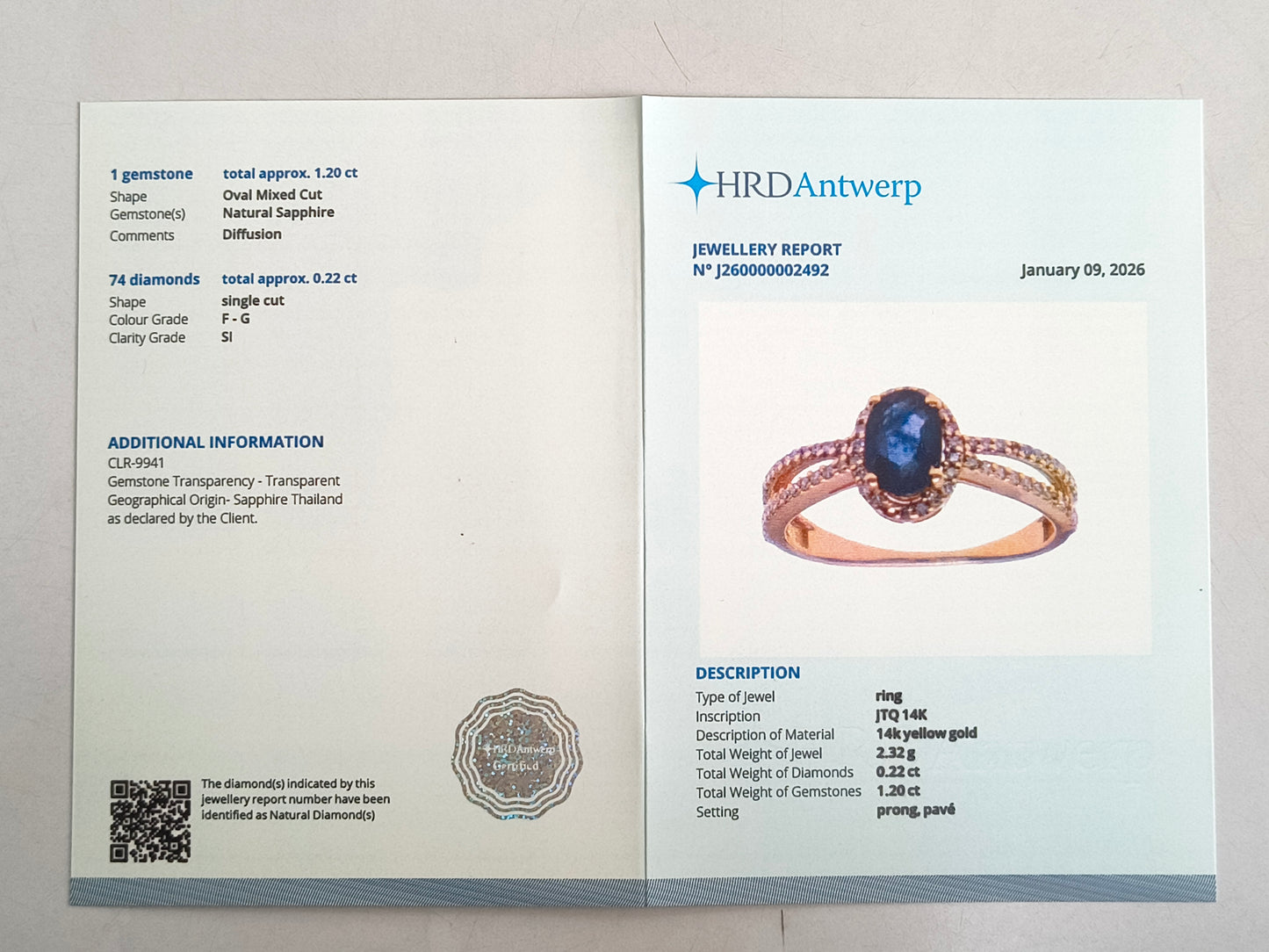 1.42 Ct Oval Mixed Cut Natural Sapphire 14K Gold Ring