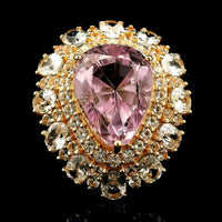 10.83 Ct Pear Kunzite 14K Gold Ring