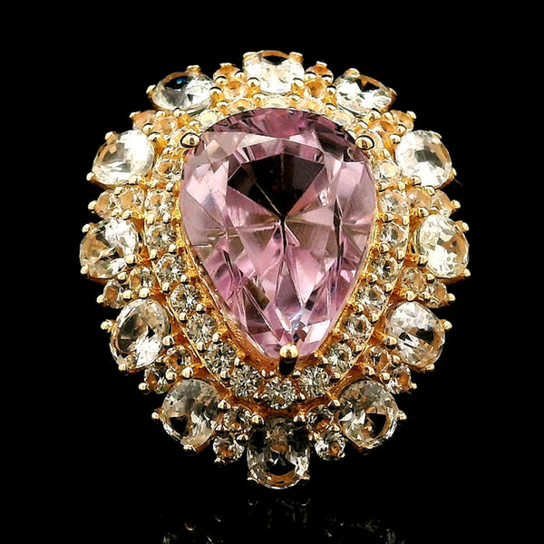 10.83 Ct Pear Kunzite 14K Gold Ring