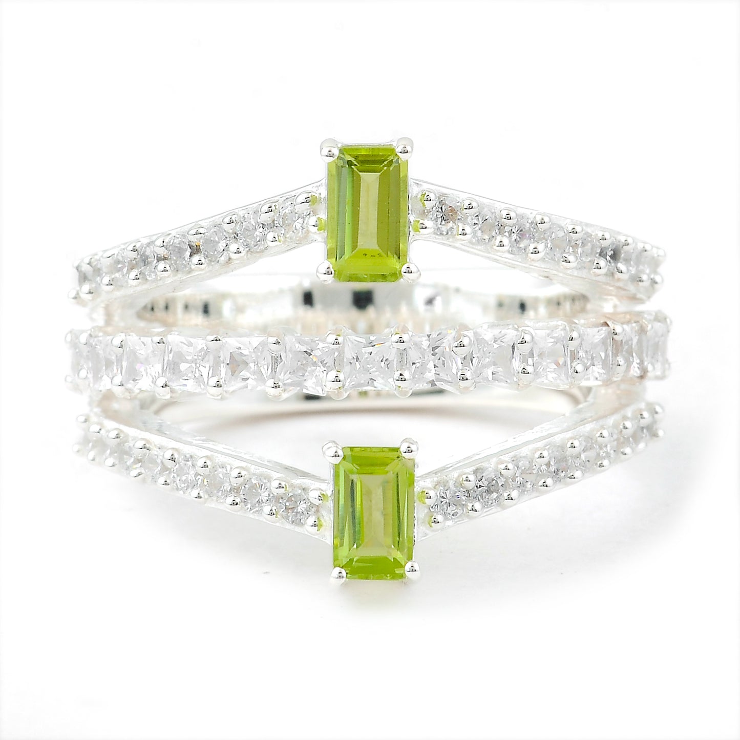 2.62 Ct Octagon Peridot, Cubic Zirconia 925 Sterling Silver Ring
