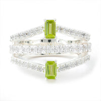 2.62 Ct Octagon Peridot, Cubic Zirconia 925 Sterling Silver Ring