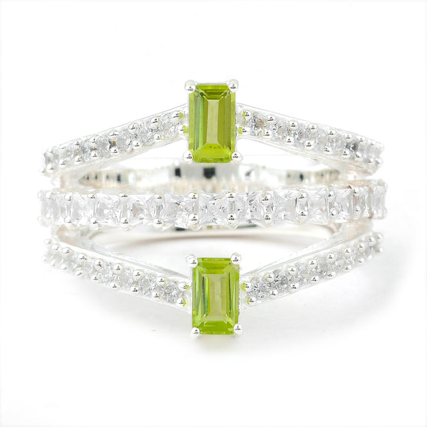 2.62 Ct Octagon Peridot, Cubic Zirconia 925 Sterling Silver Ring