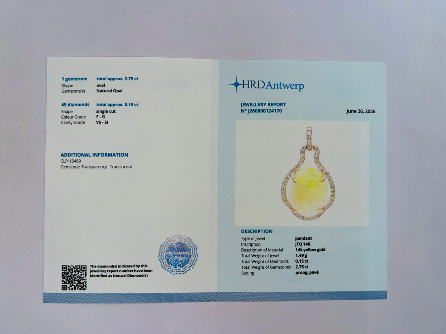 2.90 Ct Oval Natural Opal 14K Gold Pendant