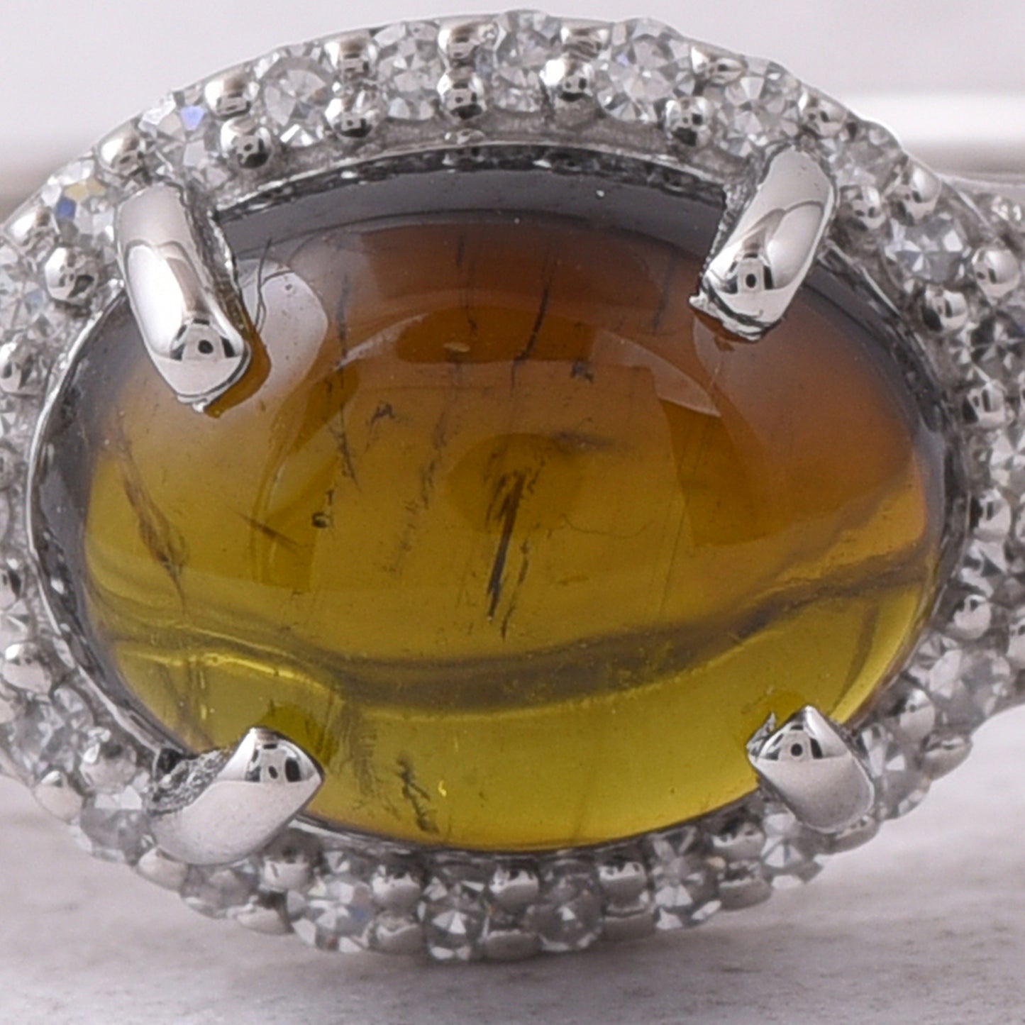 1.71 Ct Oval Cabochon Cut Natural Tourmaline 950 Platinum Ring