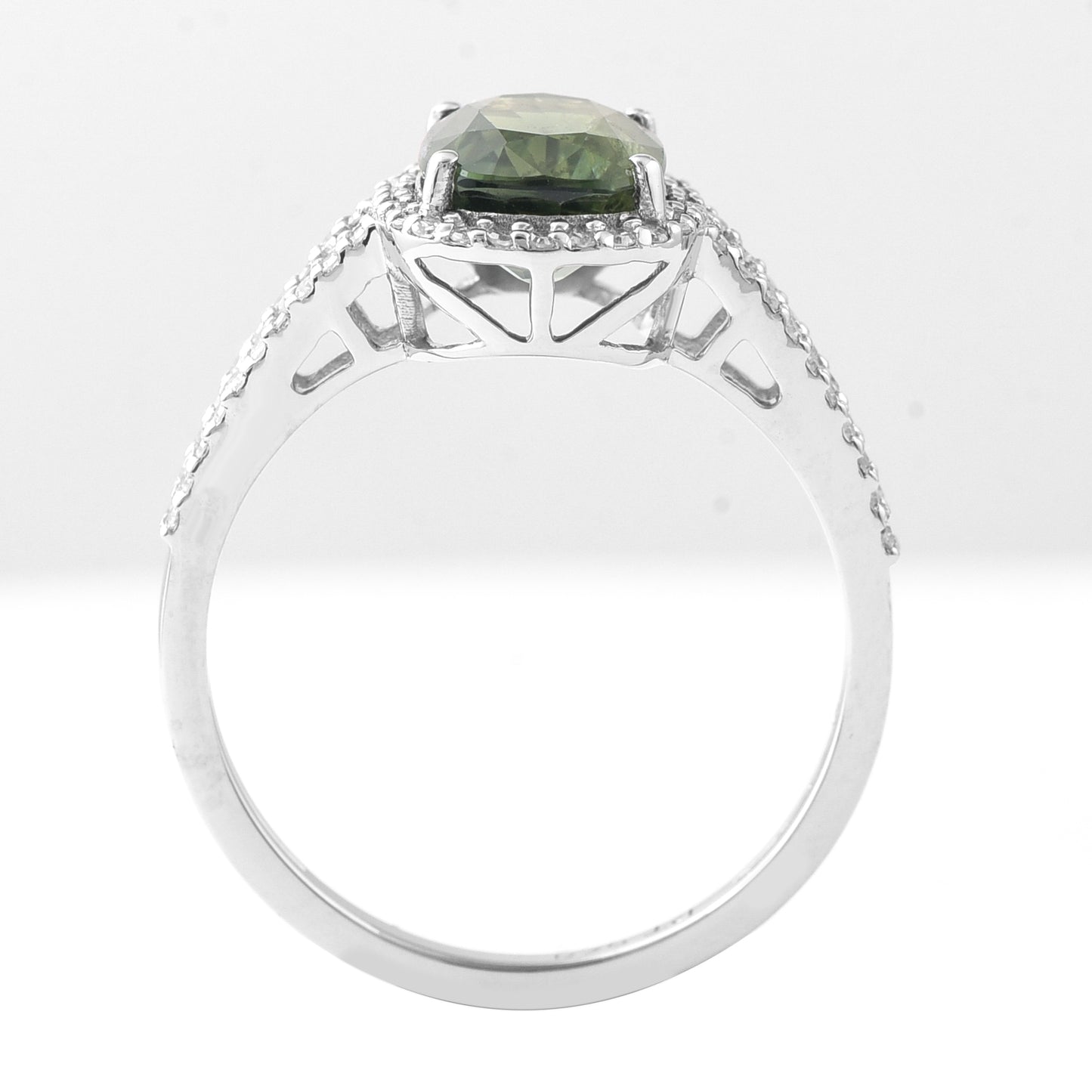 2.70 Ct Cushion Mixed Cut Natural Green Sapphire 950 Platinum Ring