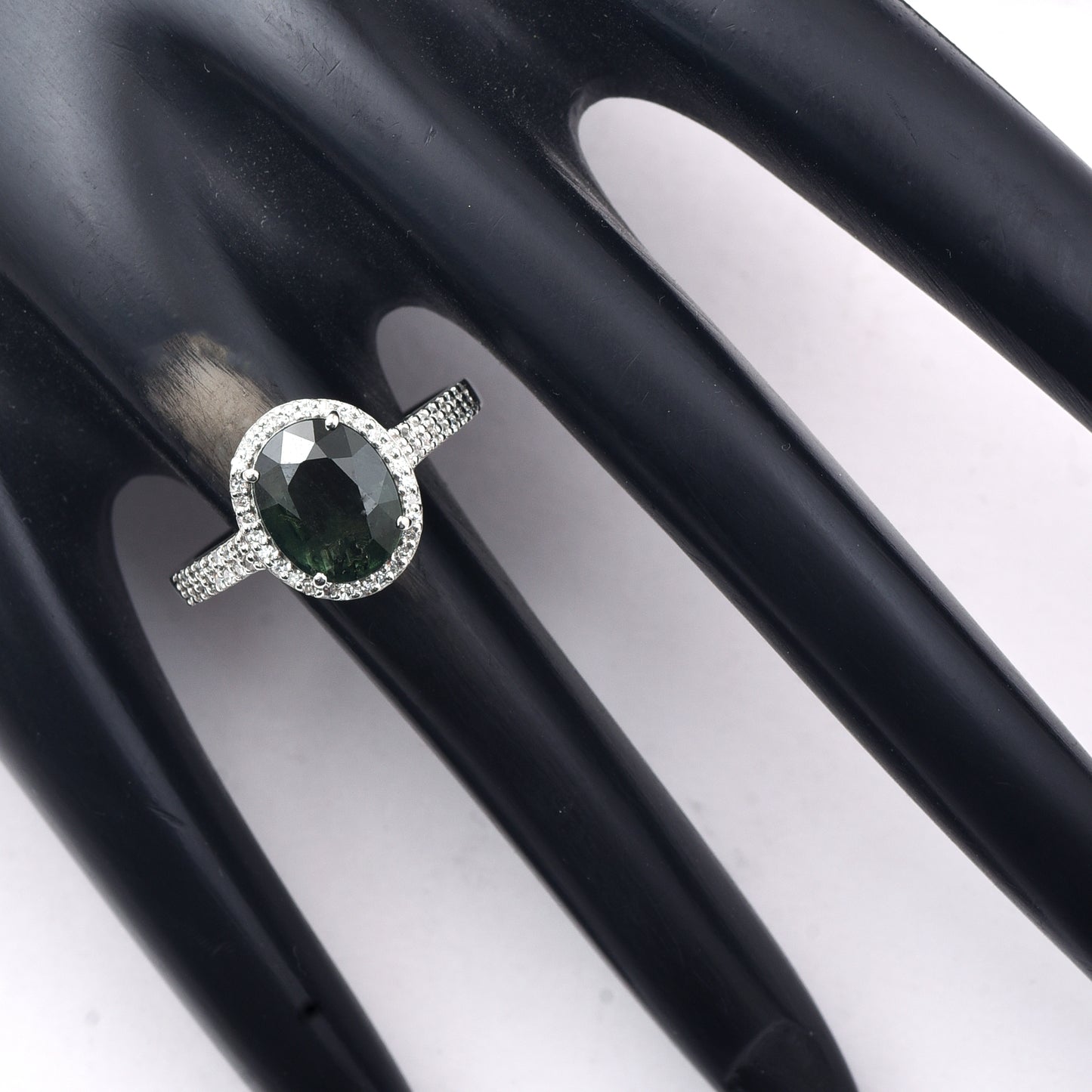 2.85 Ct Oval Mixed Cut Natural Green Sapphire 950 Platinum Ring