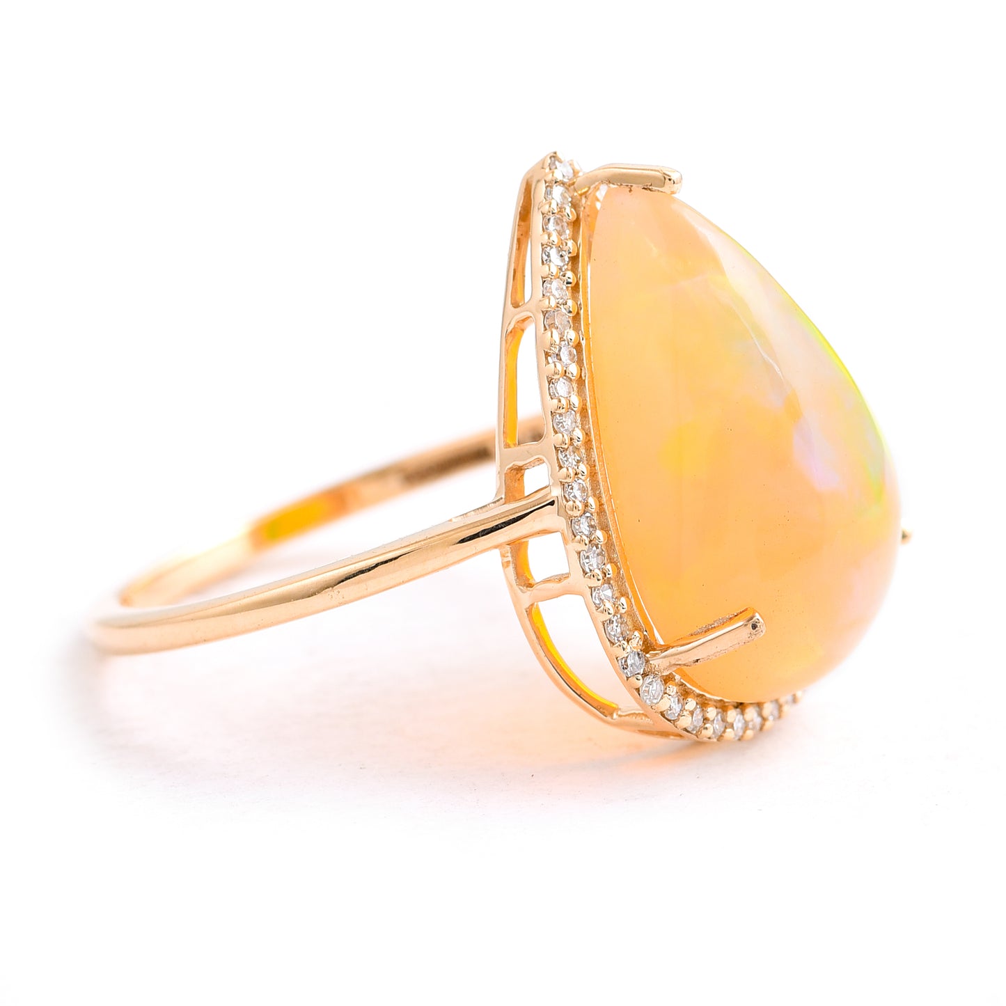4.73 Ct Pear Cabochon Natural Opal 14K Gold Ring