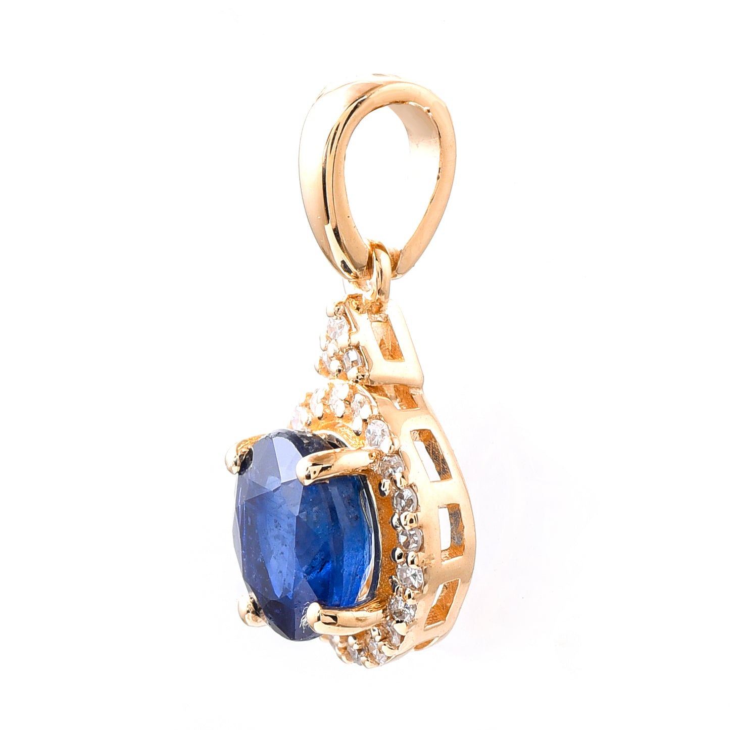 1.13 Ct Oval Mixed Cut Natural Sapphire 14K Gold Pendant