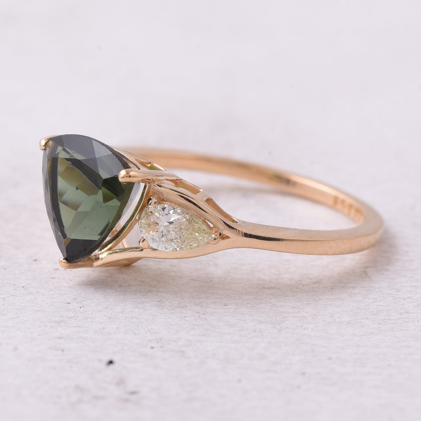 2.40 Ct Triangle Natural Green Tourmaline 14K Gold Ring