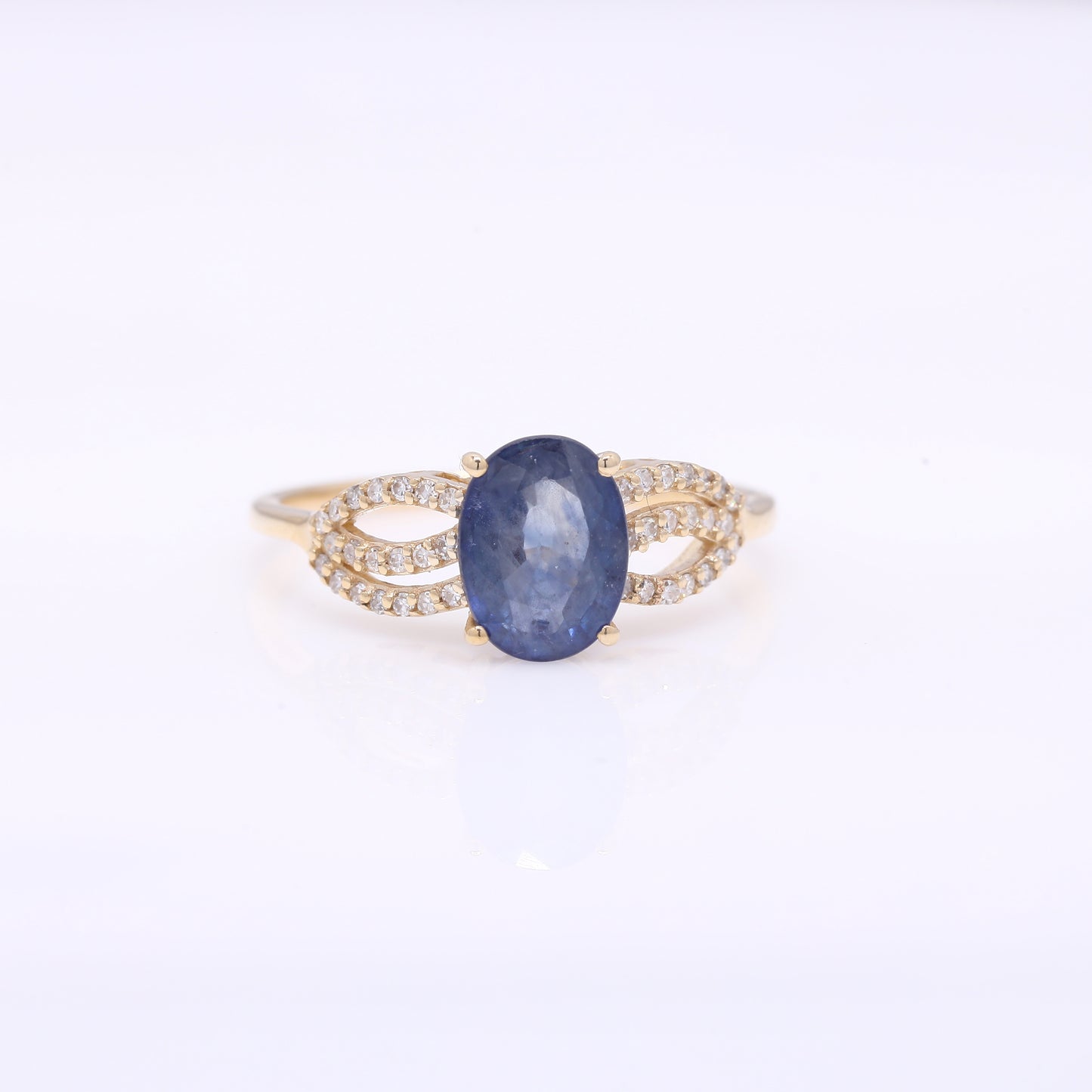 2.04 Ct Oval Mixed Cut Natural Sapphire 14K Gold Ring