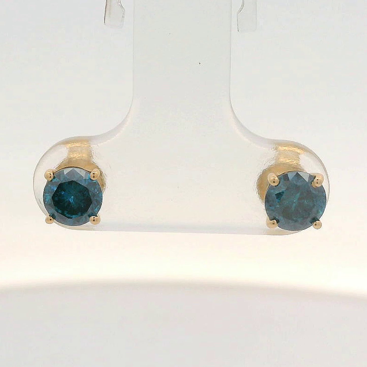 0.97 Ct Round Blue Diamond 14K Gold Earrings