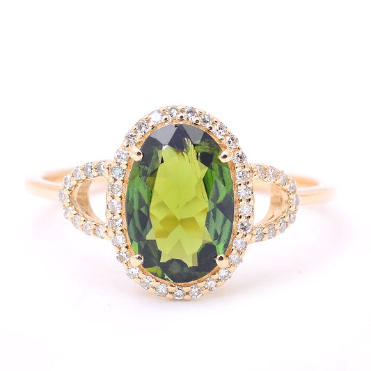 1.55 Ct Oval Mixed Cut Natural Tourmaline 14K Gold Ring