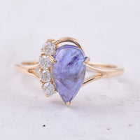 2.68 Ct Pear Cabochon Natural Tanzanite 14K Gold Ring