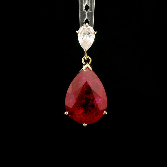 8.13 Ct Pear Mixed Cut Lab Grown Ruby 14K Gold Pendant
