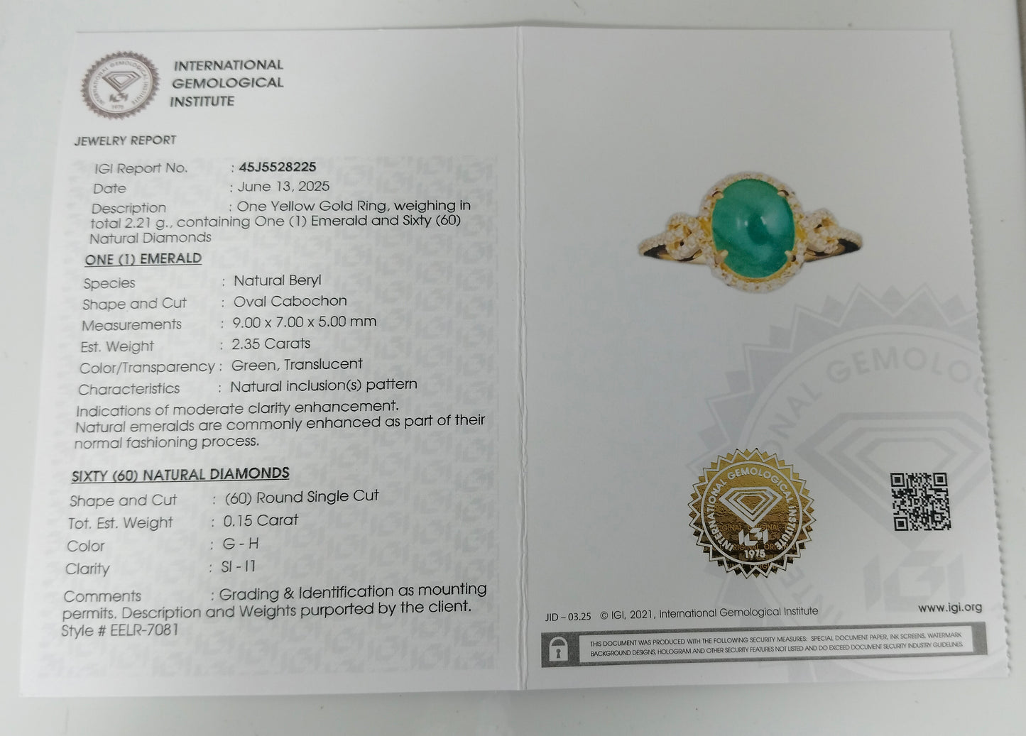 2.50 Ct Oval Cabochon Natural Beryl Emerald 14K Gold Ring