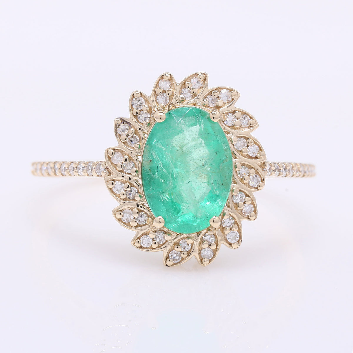 1.35 Ct Oval Mixed Cut Natural Emerald 14K Gold Ring