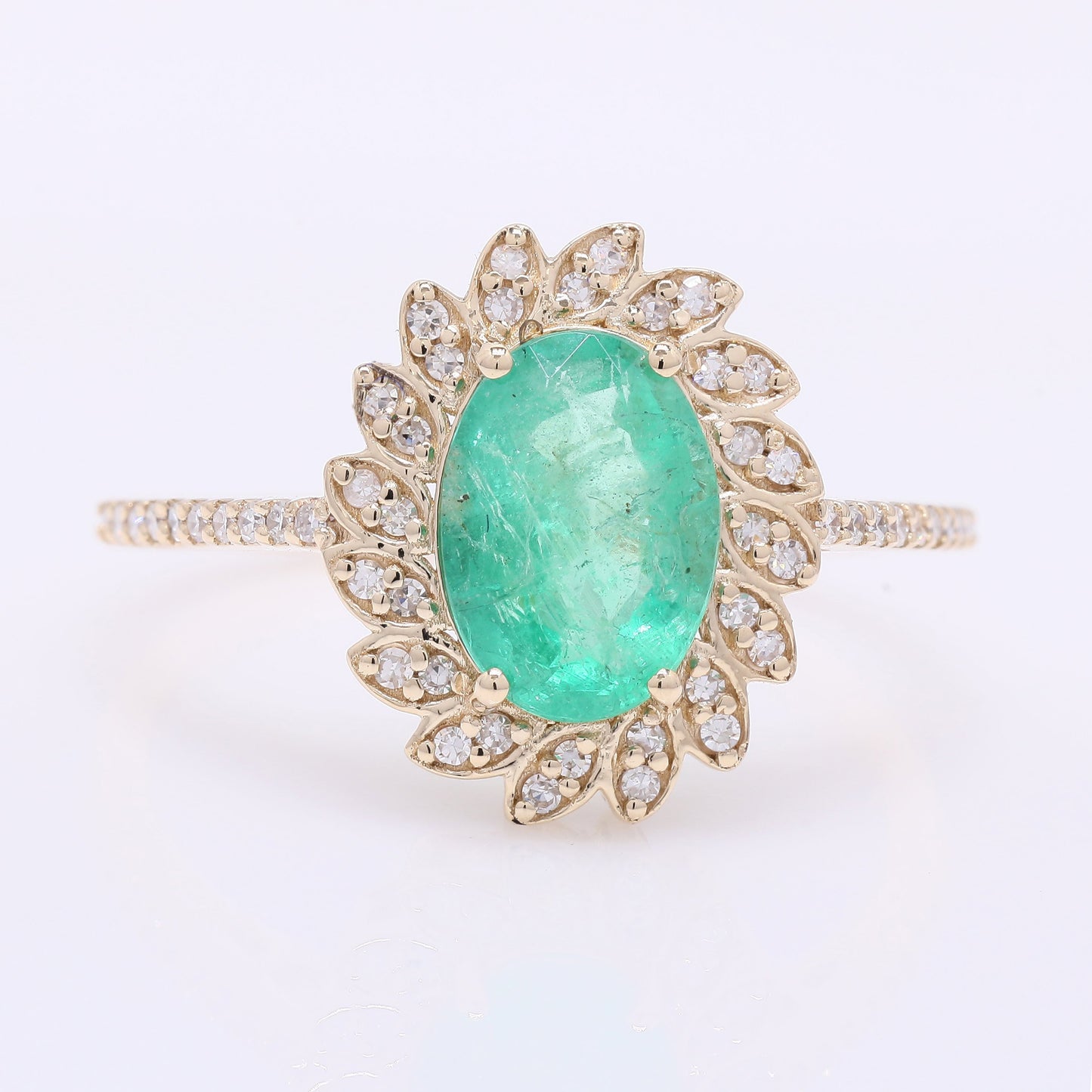 1.35 Ct Oval Mixed Cut Natural Emerald 14K Gold Ring