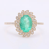 1.35 Ct Oval Mixed Cut Natural Emerald 14K Gold Ring