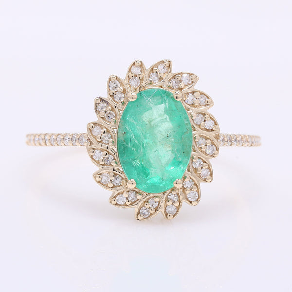 1.35 Ct Oval Mixed Cut Natural Emerald 14K Gold Ring
