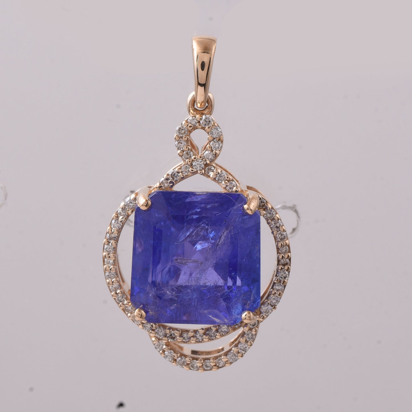 7.08 Ct Octagon Step Cut Natural Tanzanite 14K Gold Pendant