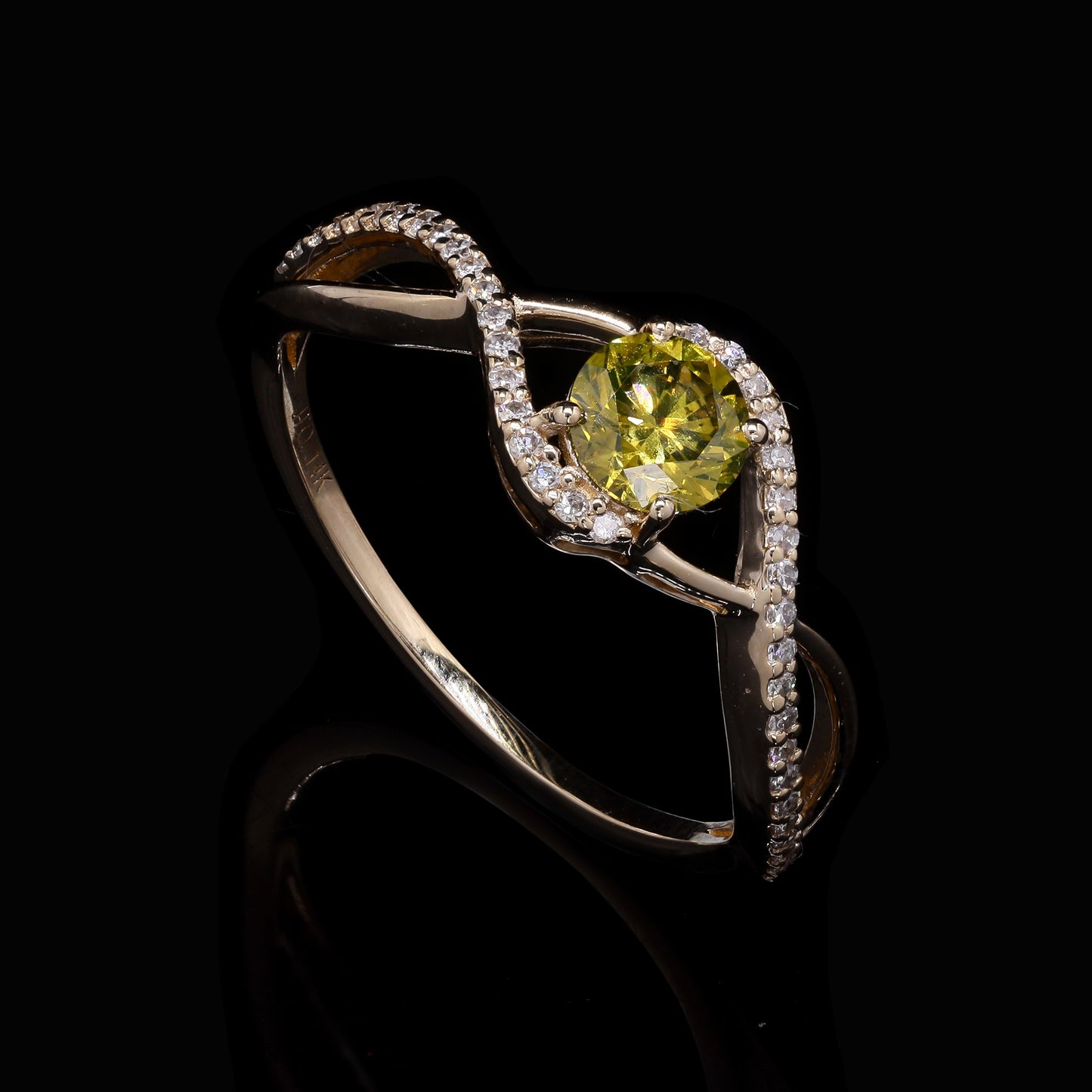 0.61 Ct Round Yellow Diamond 14K Gold Ring