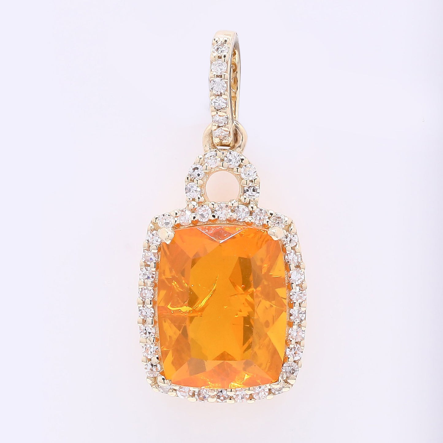 1.64 Ct Cushion Mixed Cut Natural Fire Opal 14K Gold Pendant