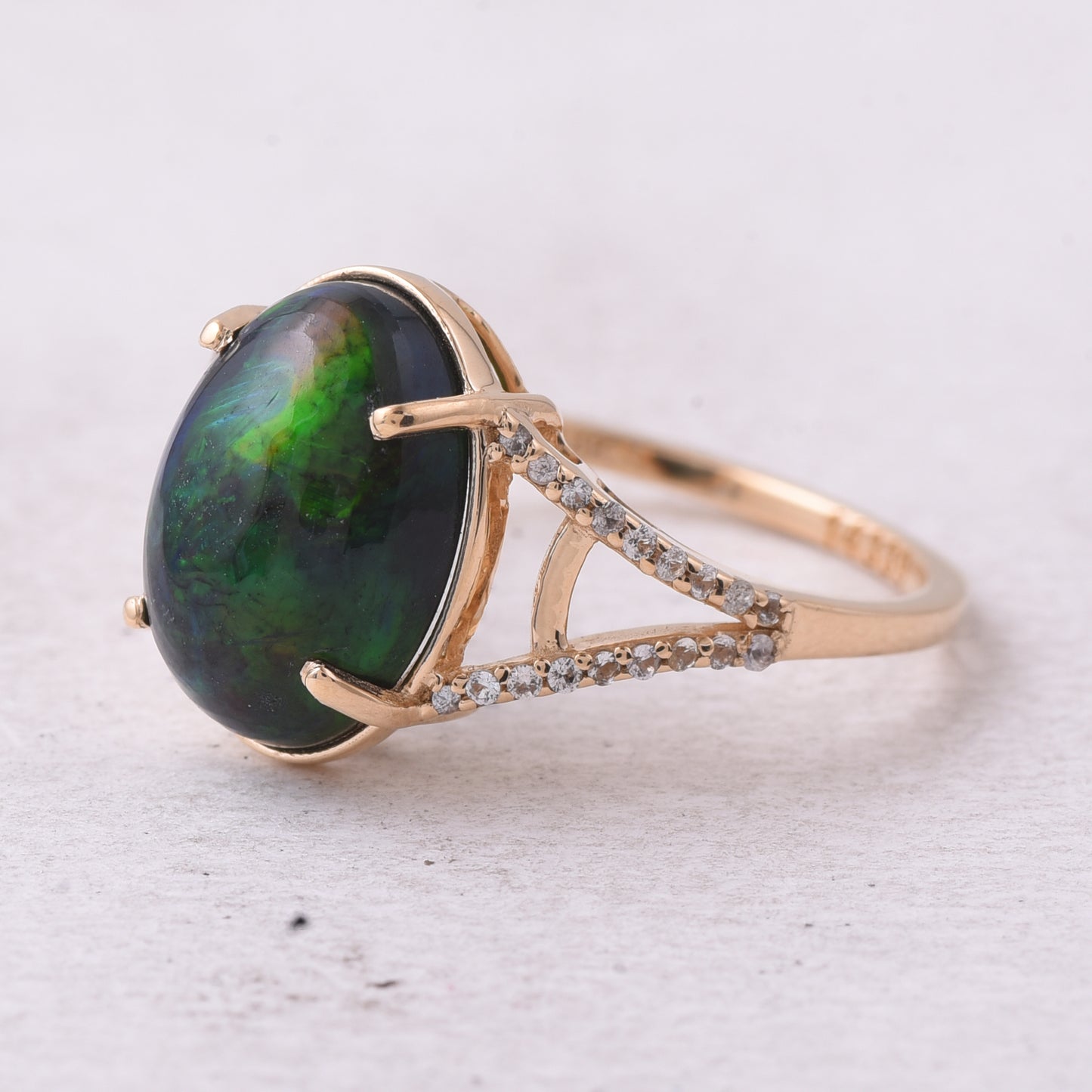 3.05 Ct Oval Natural Black Opal 14K Gold Ring