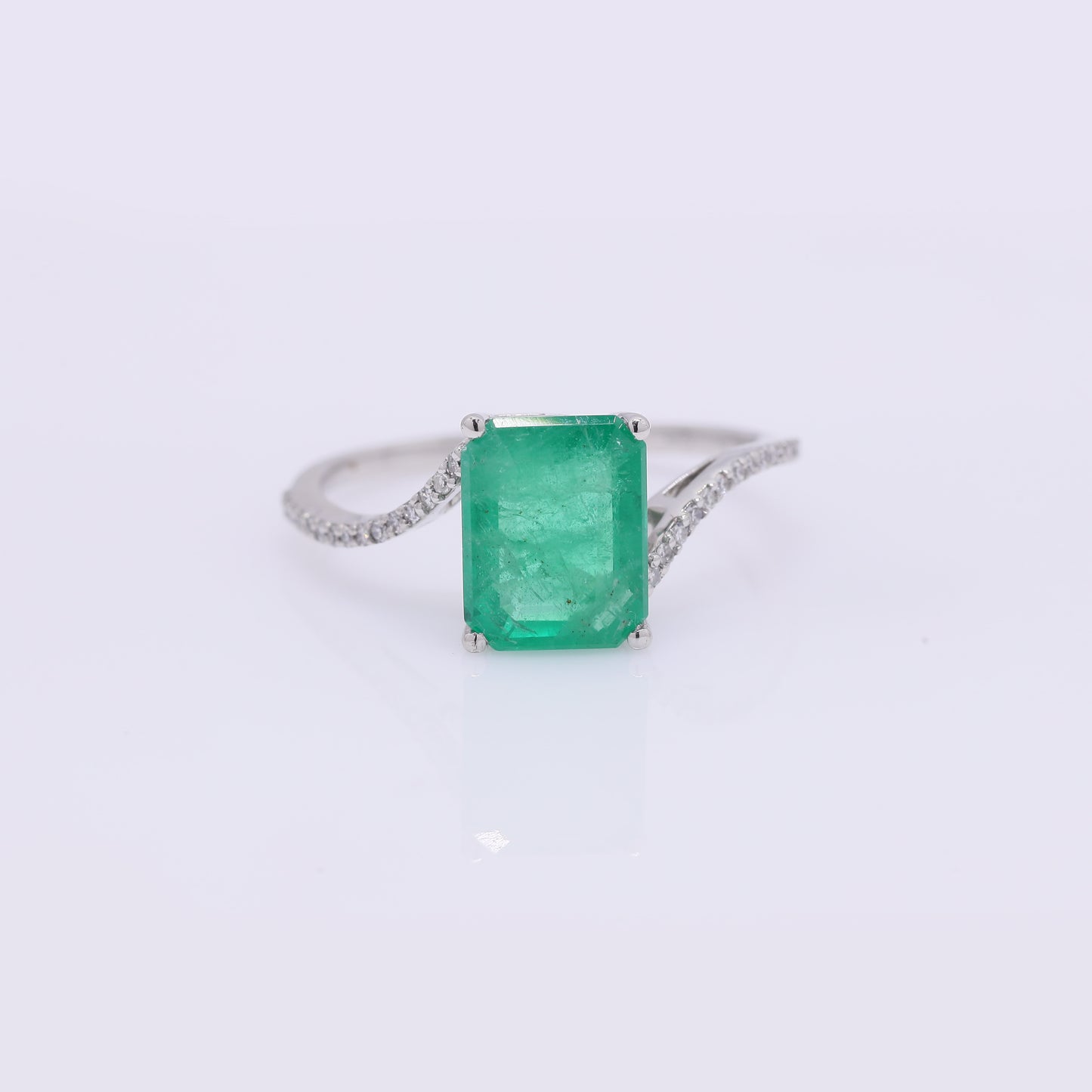 2.34 Ct Octagon Step Cut Natural Emerald 950 Platinum Ring