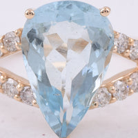 2.79 Ct Pear Natural Aquamarine 14K Gold Ring